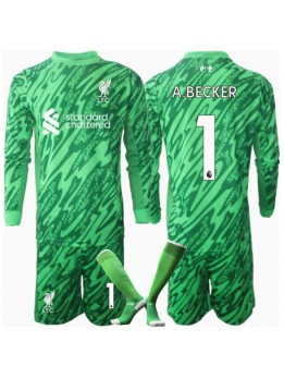 Liverpool Alisson Becker #1 Torwart Auswärts Trikotsatz für Kinder 2024-25 Langarm (+ Kurze Hosen)